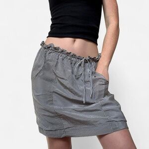 forever 21 grey and white striped silk midi skirt